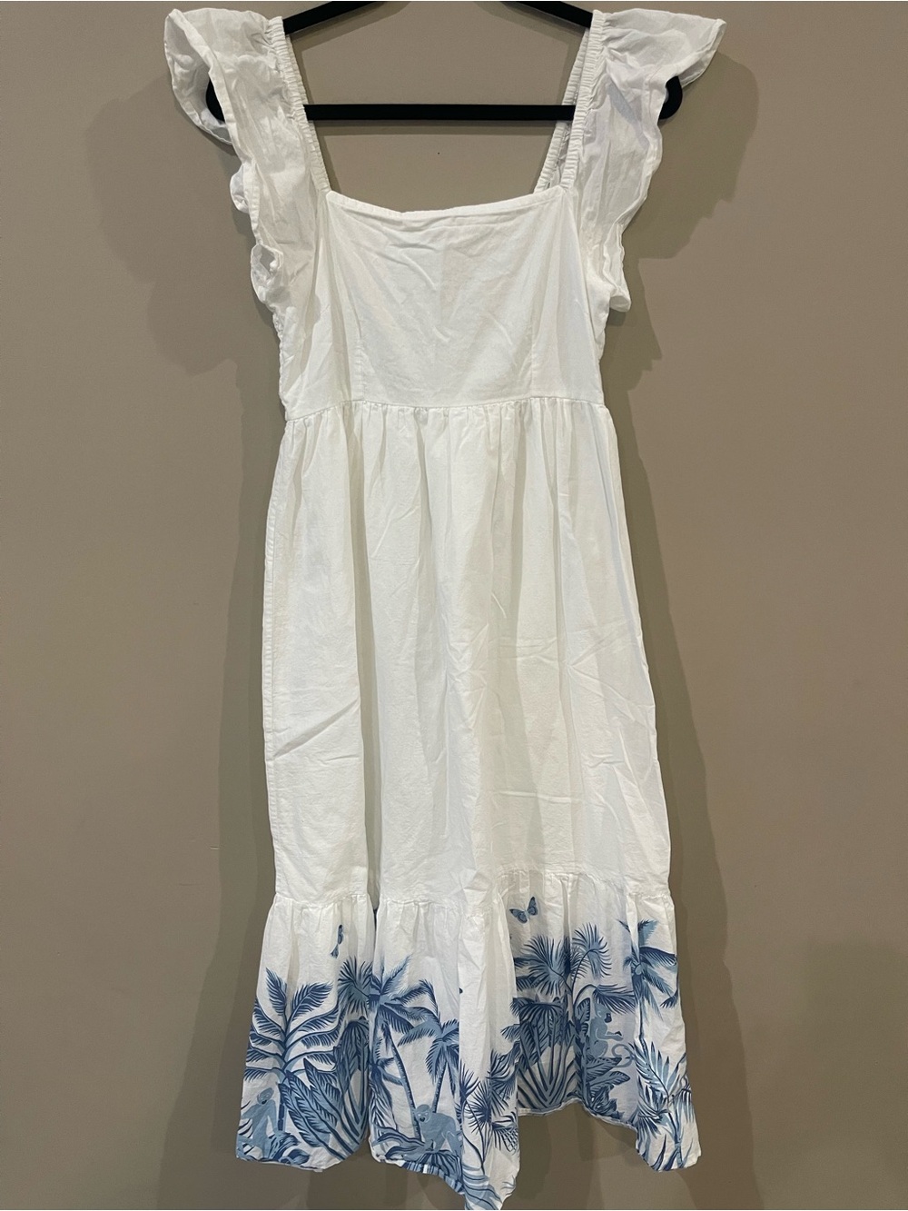 White Maxi Sundress with Blue Tropical Hem